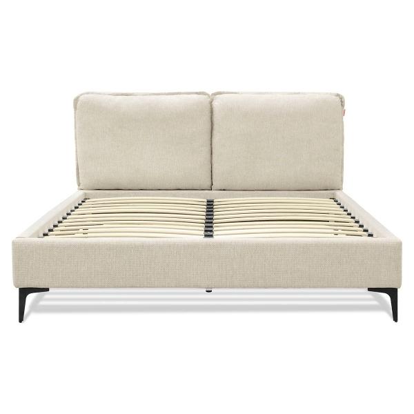 CAMA TAPIZADA QUEEN SIZE DE TELA TAUPE CON CABECERA CONTEMPORÁNEA 300 KG