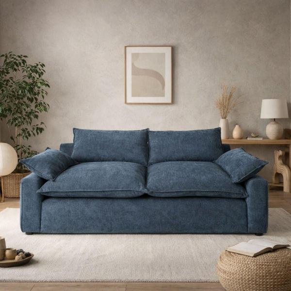 SOFÁ 3 PLAZAS PIT CHENILLE 200 X 100 X 70 CM AZUL MARINO SIN COJINES