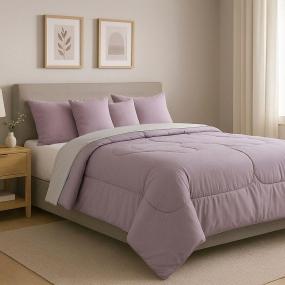 COMBO DICASA KING SIZE EDREDON COUZY LILA-GRIS + SABANAS SOFTY PLATINO