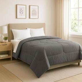COMBO DICASA QUEEN SIZE EDREDÓN HOMY GRIS OXFORD CON ROPA DE CAMA