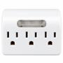 ADAPTADOR DE 3 SALIDAS 125V 15A CON LUZ NOCTURNA Y SENSOR AUTOMÁTICO DE PLÁSTICO BLANCO