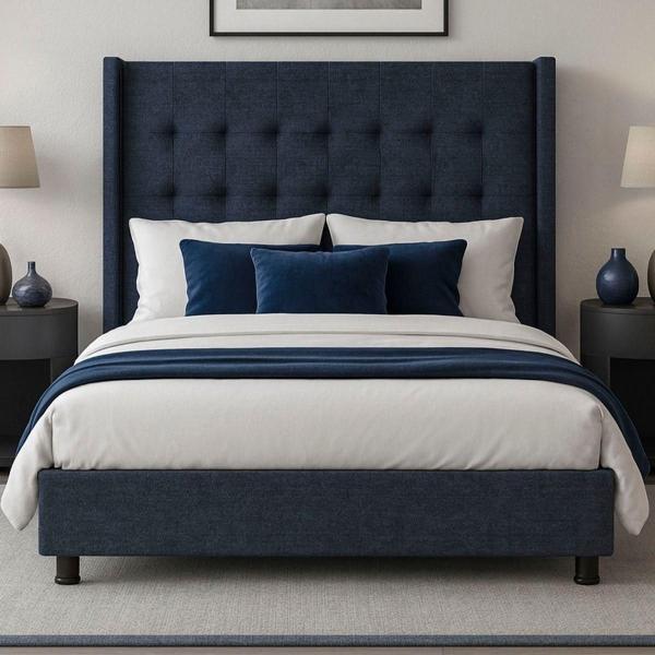 CABECERA QUEEN SIZE TITAN COLOR AZUL + BOX + COLCHÓN DICASA TRINI