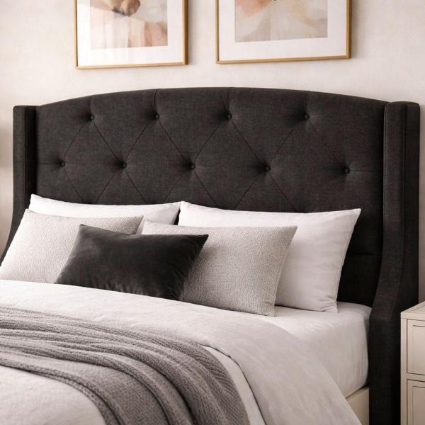 CABECERA KING SIZE ZEFYR TAPIZADA NEGRO CAPITONADA CONTEMPORÁNEA PARA RECÁMARA