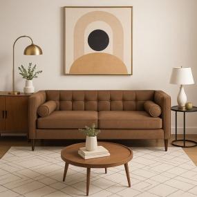 SOFÁ 3 PLAZAS MADISON TELA ESTILO LEATHER 210 X 75 X 86 CM CHOCOLATE CON COJINES