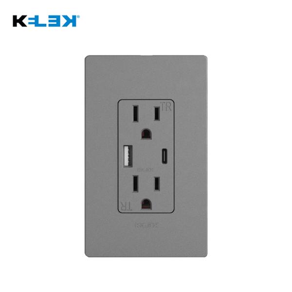 CONTACTO DUPLEX CON USB GLOSSY COLOR GRIS