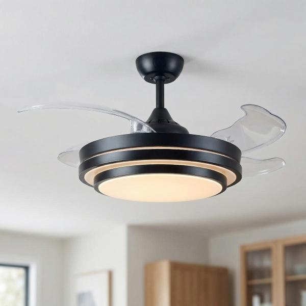 VENTILADOR DE TECHO BOREALIS II 42" LED INTEGRADO AJUSTABLE NEGRO ASPAS RETRÁCTILES C/CONTROL REMOTO