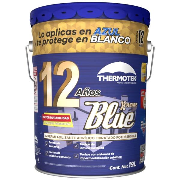 IMPERMEABILIZANTE ACRILICO BLUE XTREME 12 AÑOS AISLANTE TERMICO FOTOSENSIBLE BLANCO 15 A 19 LITROS