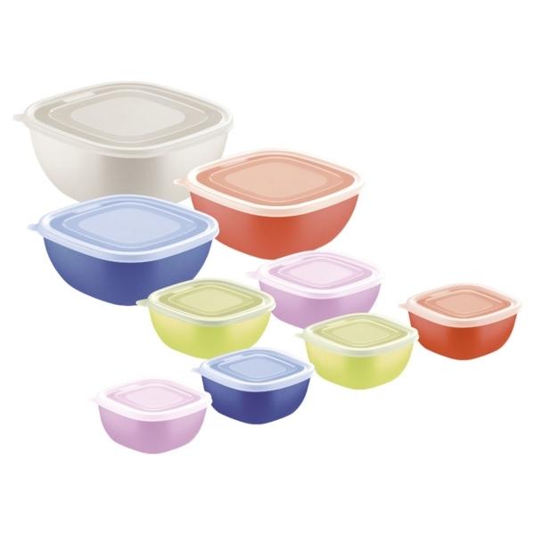 JUEGO DE 9 RECIPIENTES TRAMONTINA MIXCOLOR CON TAPA