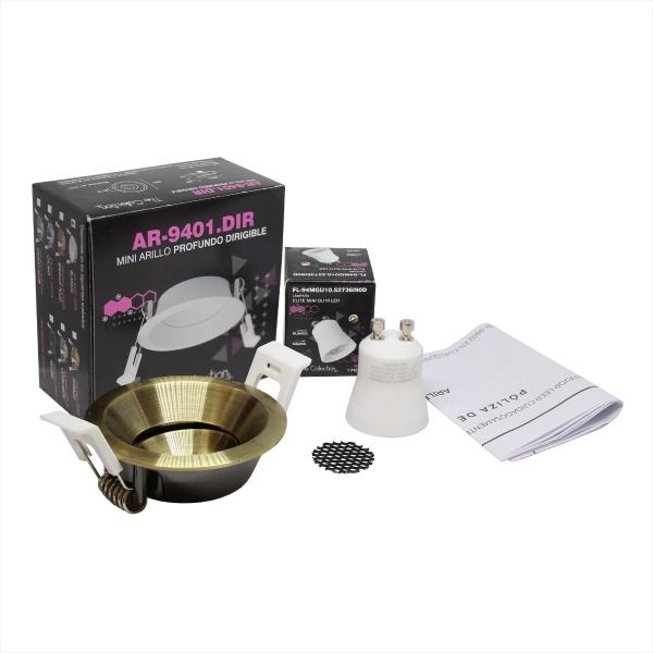 KIT DE LÁMPARA MINI GU10 LED 4.9W LUZ CÁLIDA 2700 K 36 GRADOS LATÓN MATE