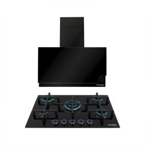 COMBO PARRILLA Y CAMPANA SUPRA 76 CM CRISTAL NEGRO STILLA BLACK
