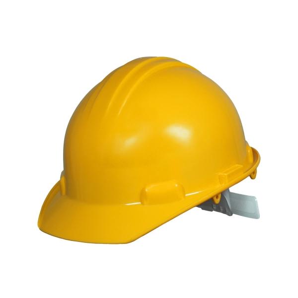 CASCO AMARILLO TIPO CACHUCHA CON CAJA ESTORBO NEGRA