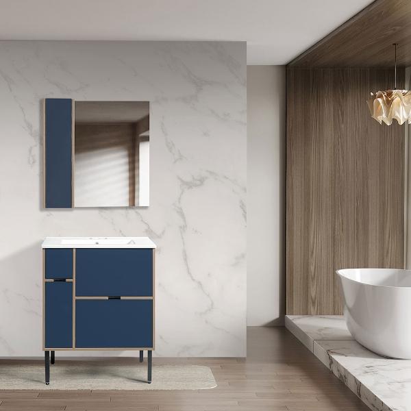 MUEBLE PARA BAÑO DE PISO 28" AZUL PVC CON ESPEJO Y BOTIQUÍN
