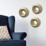 SET DE ESPEJOS 3 PIEZAS REDONDOS CON MARCO DE PLÁSTICO DORADO 25 X 25 CM DECORATIVO MODERNO