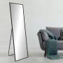ESPEJO DE CUERPO COMPLETO DE PISO CON MARCO DE ALUMINIO NEGRO 153 X 46 CM MODERNO CON STAND