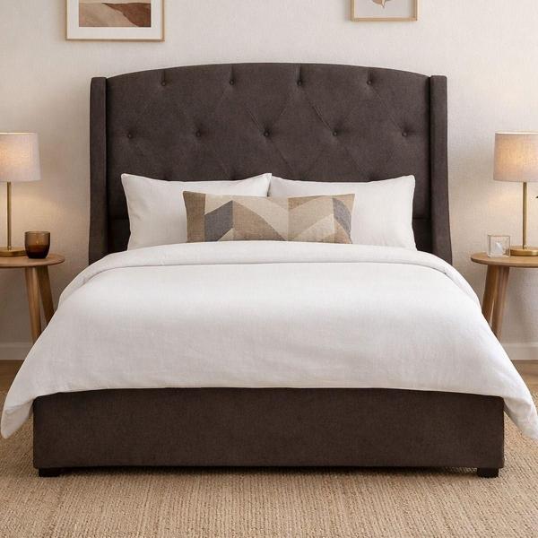 CABECERA KING SIZE DICASA ZEFYR CAFÉ OSCURO + BASE CAMA