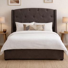 CABECERA QUEEN SIZE DICASA ZEFYR CAFÉ OSCURO + BASE CAMA