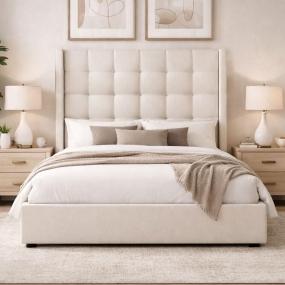 CABECERA QUEEN SIZE DICASA TITAN BEIGE CLARO + BASE CAMA