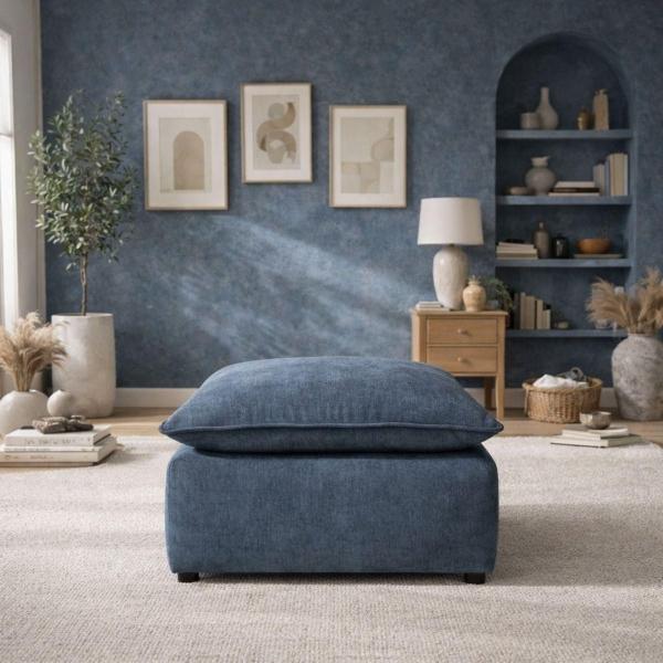 TABURETE DECORATIVO TELA POLIÉSTER 100 X 100 CM AZUL MARINO