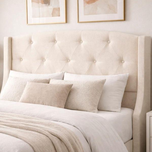 CABECERA INDIVIDUAL ZEFYR TAPIZADA CREMA CAPITONADA CONTEMPORÁNEA PARA RECÁMARA