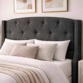 CABECERA QUEEN SIZE ZEFYR TAPIZADA GRIS CARBÓN CAPITONADA ENSAMBLADA PARA RECÁMARA