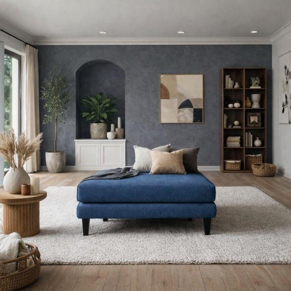 TABURETE DECORATIVO TELA POLIÉSTER 80 X 72 X 30 AZUL MARINO