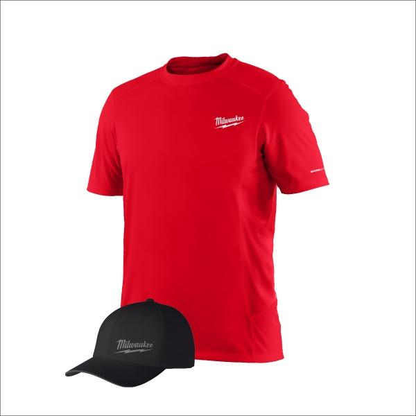 COMBO CAMISA WORKSKIN MANGA CORTA ROJA TALLA L Y GORRA GRIDIRON NEGRA MILWAUKEE