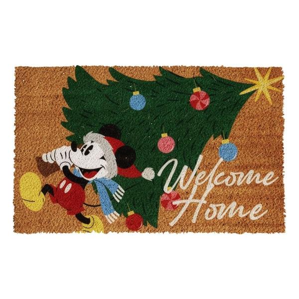 TAPETE DE ENTRADA DE COCO ESTAMPADO MICKEY ÁRBOL NAVIDEÑO 40 X 60 CM