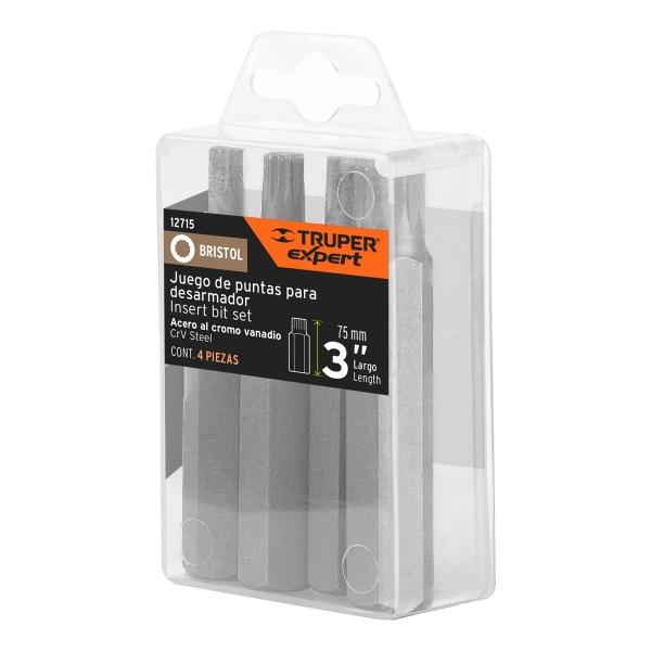 ESTUCHE CON 4 PUNTAS BRÍSTOL COMBINADAS LARGO 3" CROMO VANADIO EXPERT