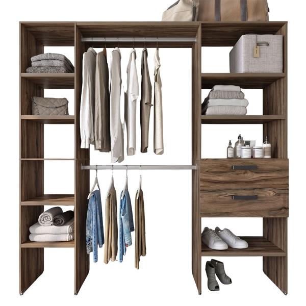 CLOSET 2 TORRES CON 2 CAJONES MELAMINA NOGAL