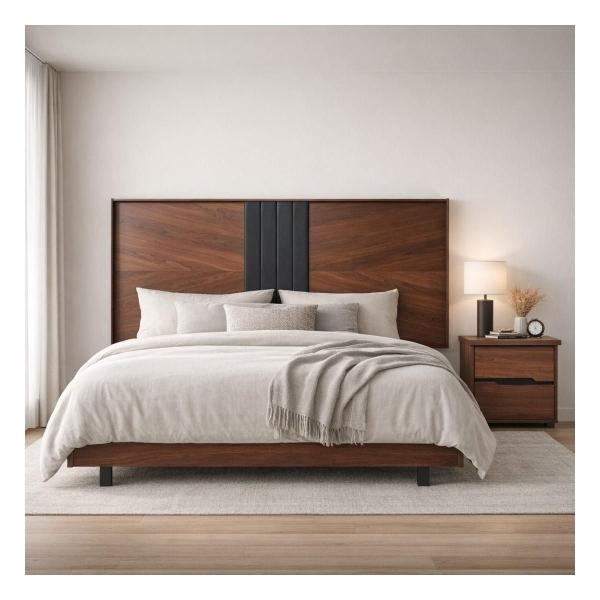 Cabecera King Size con 1 Buró Color Nogal - Madera Industrializada y Melamina