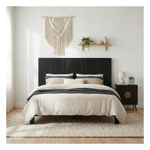 Cabecera King Size con 1 Buró Color Negro - Madera Industrializada y Melamina