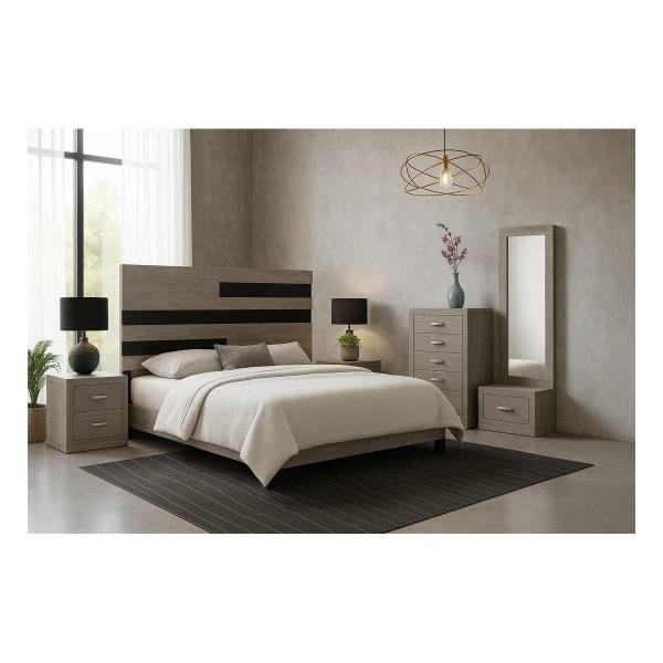 Cabecera King Size con 2 Burós Wendy Color Gris y Negro