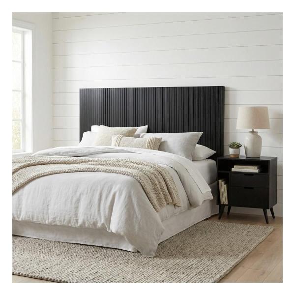 Cabecera King Size con 1 Buró Color Negro - Madera Industrializada y Melamina