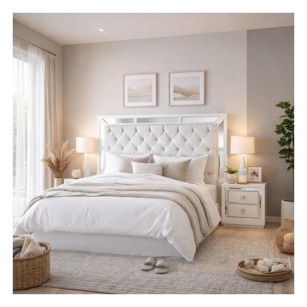 Cabecera King Size con 1 Buró Color Blanco y Plata - Madera Industrializada