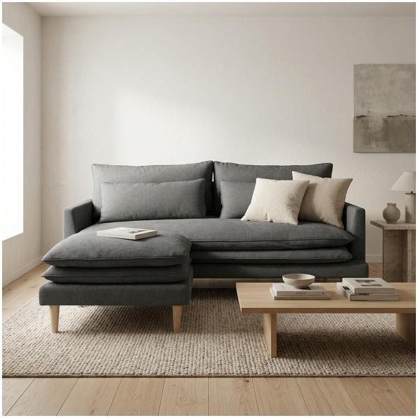 Sofá de 3 Plazas con Taburete Eula - Color Gris Oxford