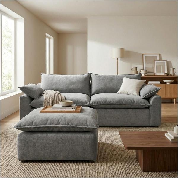 Sofá de 3 Plazas con Taburete Pit - Color Gris