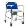 SILLA CÓMODO PARA DUCHA REACTIV DE ALUMINIO, CON RUEDAS, ACOJINADO, ALUMINIO NATURAL, RESPALDO AZUL