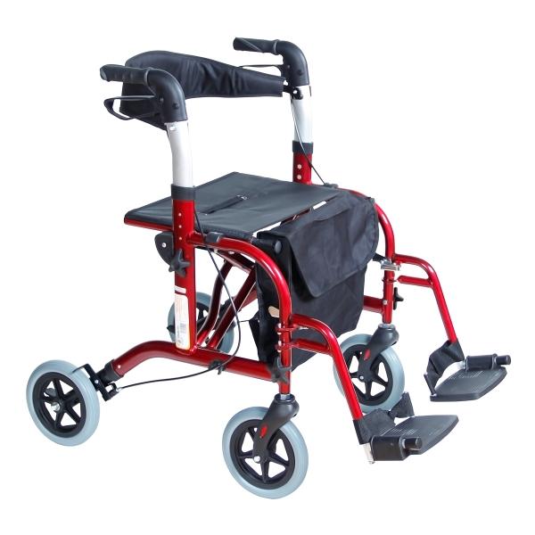 ANDADERA ROLLATOR PLEGOO TRAVEL DE ALUMINIO CON DESCANSAPIÉS, PLEGABLE, RUEDAS 8", COLOR ROJO
