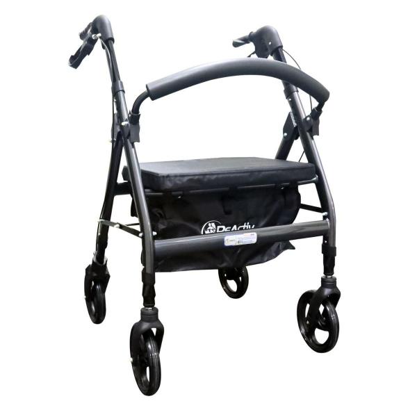 ANDADERA ROLLATOR PLEGOO BARIÁTRICA DE ALUMINIO EXTRA ANCHA GRIS MORA