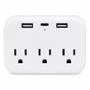 MULTICONTACTO DE PARED CON 3 CONTACTOS, 2 PUERTOS USB-A Y 1 PUERTO USB-C DE PLÁSTICO BLANCO