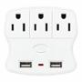 MULTICONTACTO DE PARED CON 3 CONTACTOS AC Y 2 PUERTOS USB DE PLÁSTICO RESISTENTE BLANCO