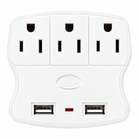 MULTICONTACTO DE PARED CON 3 CONTACTOS AC Y 2 PUERTOS USB DE PLÁSTICO RESISTENTE BLANCO