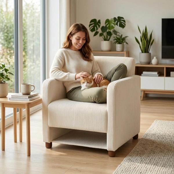 SILLÓN INDIVIDUAL CON ESPACIO PARA MASCOTAS KARIA BEIGE 66 X 73.5 X 76.5 CM