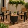 SET DOS SILLAS Y MESA HIELERA PARA JARDIN POLIPROPILENO UV TABACO 3 PIEZAS