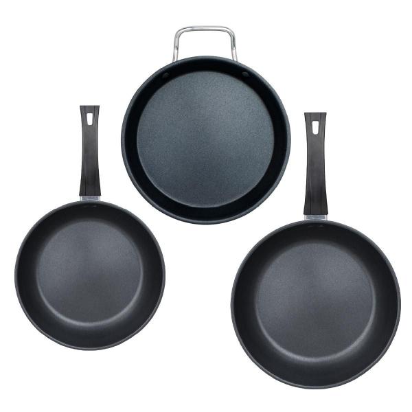 SET DOS SARTENES 20, 24 CM Y COMAL 24 CM ACERO CON ANTIADHERENTE