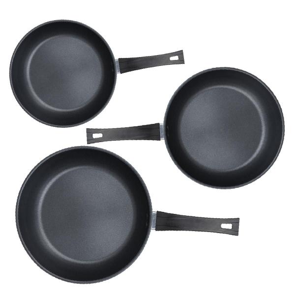 SET TRES SARTENES 20, 24, 28 CM ACERO CON ANTIADHERENTE