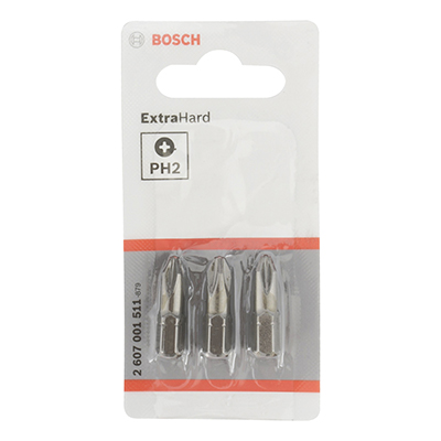 PUNTA PARA ATORNILLAR BOSCH EXTRA HARD PHILLIPS PH2, 25MM 3 PIEZAS
