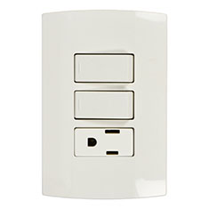 PLACA MARISIO 2 INTERRUPTORES Y 1 TOMACORRIENTE 127 VCA 15 A BLANCO