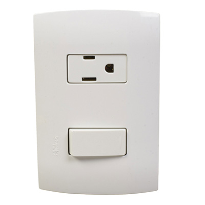 PLACA MARISIO 1 INTERRUPTOR 1 TOMA TOMACORRIENTE 127 VCA 15 A BLANCO