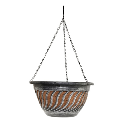 MACETA DE FIBRA DE COCO COLGANTE MEDIANA PLATEADA 12 " PARA EXTERIOR